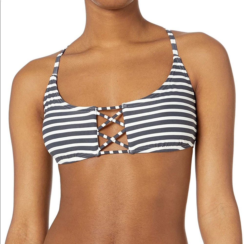 Billabong Strappy Back Tan Lines Striped Navy and White Bikini Top